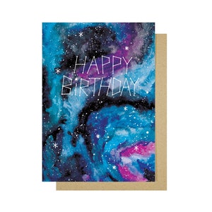 Happy Birthday Galaxy Card Watercolour Galaxy Greetings Card Constellation Birthday Card Stars Greetings Card image 1