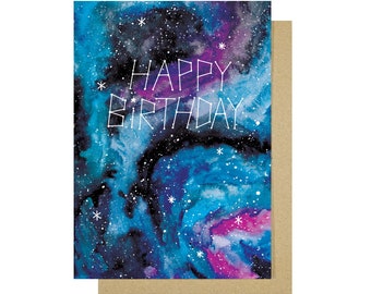 Carte Galaxy Happy Birthday - Carte de voeux Galaxy Aquarelle - Carte d’anniversaire Constellation - Carte de vœux Stars