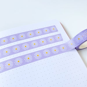 Lilac Daisy Washi Tape - Lilac Daisies Washi Tape - Floral Washi Tape - Illustrated Washi Tape - Bullet Journal Tape - Eco Friendly Tape