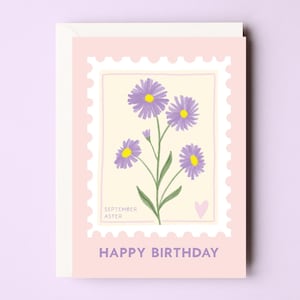 September Geburtsblumen Geburtstagskarte - Aster Geburtstagskarte - September Blumenkarte - Aster Geburtsblumenkarte - Blumen Stempelkarte
