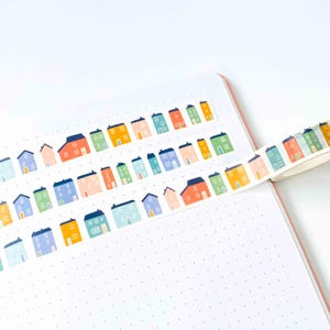 Coastal Houses Washi Tape - Coastal Harbour Washi Tape - Seaside Washi Tape - Buildings Tape - Coastal Cottage Tape