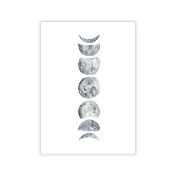 Moon Phases Watercolour Art Print Lunar Phases Print - Etsy