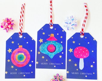 Christmas Vintage Ornaments Gift Tags - Set of 3 Gift Tags - Xmas Bauble Gift Tags - Christmas Bauble Gift Tags - Blue Gift Tags - Recycled