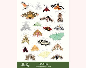 British Moths Sticker Sheet - British Nature Sticker Sheet - Insect Stickers - Planner Stickers - Bullet Journal Stickers