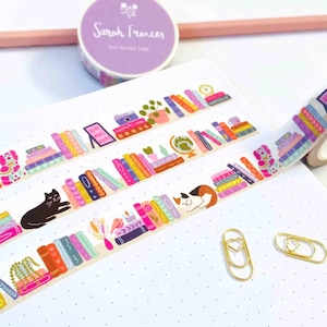 Washi-tape boekenplank - Washi-tape boekenliefhebber - washitape boeken - washitape lezer - washitape katten - Washi-tape plantenplank