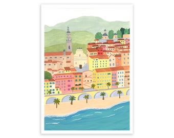 Menton, France Print - Menton Art Print - French Riviera Print - Côte d'Azur Print - Coastal Town Print - France Travel Poster