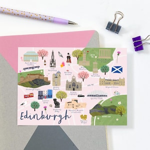 Edinburgh Map Postkarte - Karte von Edinburgh Postkarte - Illustrierte Edinburgh Karte - Schottland Postkarte - Edinburgh Souvenir