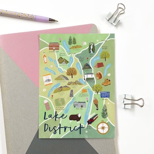 Lake Distrikt Karte Postkarte - Lake Distrikt Karte Illustration - Lake Distrikt Karte Kunstdruck - Lake Distrikt Nationalpark Karte Postkarte