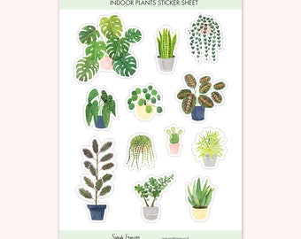 Indoor Plant Sticker Sheet - House Plant Stickers - Illustrated Sticker Sheet - Bullet Journal Stickers - Watercolour Plant Stickers