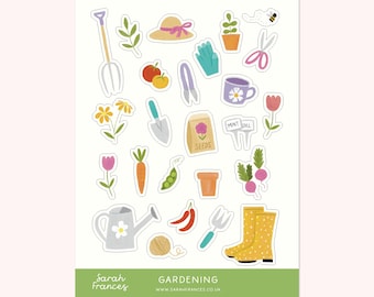 Gardening Sticker Sheet - Illustrated Gardening Stickers - Gardener Stickers - Garden Journal Stickers - Garden Stickers