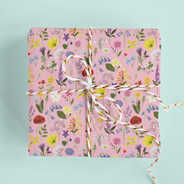 Papel de regalo con flores silvestres - Papel de regalo floral - Papel de regalo con flores silvestres británicas - Papel de regalo con flores silvestres - Papel de regalo reciclable