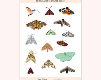 British Moths Sticker Sheet - British Nature Sticker Sheet - Insect Stickers - Planner Stickers - Bullet Journal Stickers