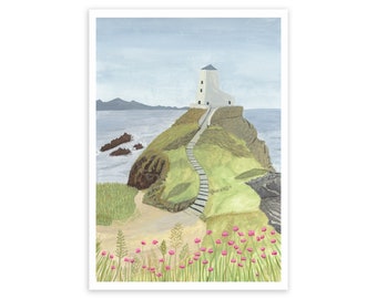 Llanddwyn Island Art Print - Ynys Llanddwyn - Coastal Landscape - Lighthouse Painting - Angelsey Print - Lighthouse Print