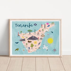 Mapa de Tenerife - Póster del mapa de Tenerife - Impresión del mapa de Tenerife - Mapa de las Islas Canarias - Mapa de viaje de Tenerife - Mapa ilustrado de Tenerife