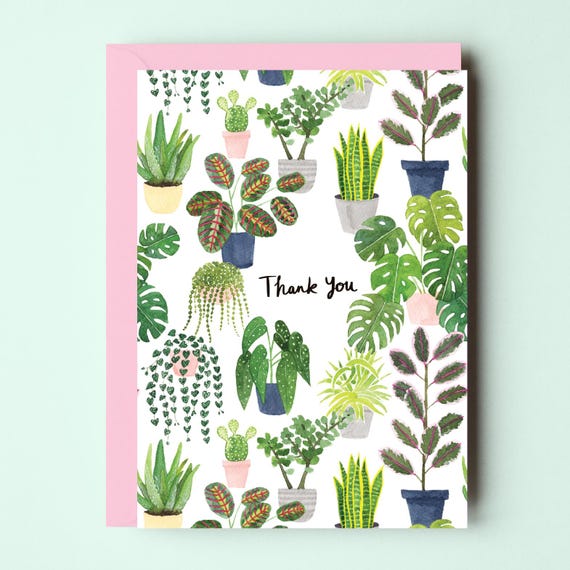 Plants Thank You Card - Illustrated Plants Greetings Card - Thanks Card - Indoor Plants Card - House Plants Card
