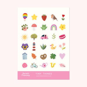 Folha de adesivos de coisas minúsculas - Mini adesivos de coisas aleatórias - Mini adesivos - Adesivos minúsculos - Adesivos estéticos aconchegantes