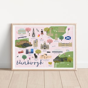 Impression de carte d'Édimbourg - carte d'Édimbourg - carte illustrée d'Édimbourg - impression d'art Ecosse - cadeau impression Édimbourg - art mural Édimbourg