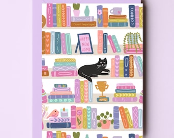 New Home Card boekenplank - Boekenplank met katten Happy New Home Card - Housewarming Card - Home Sweet Home Card - New House Card