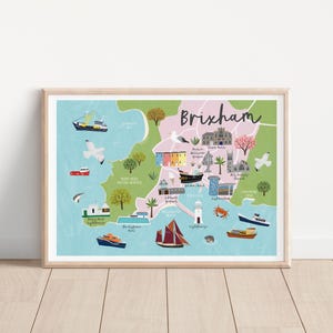 Kaart van Brixham - A4-afdruk - kaart van Brixham - kaart van Devon - geïllustreerde kaart van Brixham - reiscadeau - kaart van Brixham