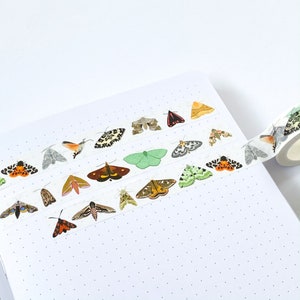 British Moths Washi Tape - Bullet Journal Tape - Milieuvriendelijke tape - Washi-tape met insecten - Motpapiertape - Afplaktape