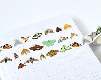 British Moths Washi Tape - Bullet Journal Tape - Eco Friendly Tape - Insect Washi Tape - Moth Paper Tape - Masking Tape