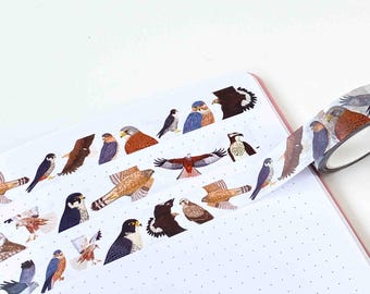 British Birds of Prey Washi Tape - British Birds of Prey Tape - Bird Paper Tape - British Birds Tape - Eco friendly Tape - Bird Washi Tape