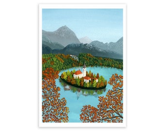 Lake Bled, Slovenia Print - Lake Bled Art Print - Slovenia Print - Glacial Lake Print - Lake Bled Print - Europe Travel Print