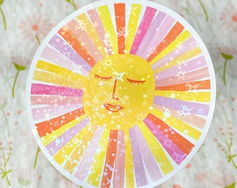 Holographic Sun Vinyl Sticker - Sun Vinyl Sticker - Sparkly Sun Sticker - Sunshine Sticker - Waterproof Sticker - Sun Die Cut Sticker