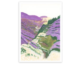 Esjan, Iceland Art Print - Heather on the Moors - Mountain Print - Landscape Art Print - Lilac Flowers Print - Iceland Landscape Print