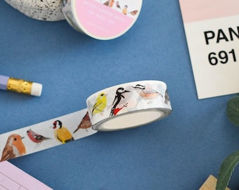 Taśma washi z motywem ptaków brytyjskich - Taśma z motywem ptaków ogrodowych brytyjskich - Taśma papierowa z motywem ptaków - Taśma papierowa z motywem ptaków brytyjskich - Taśma przyjazna dla środowiska - Taśma do scrapbookingu
