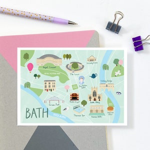 Bath Map Postcard - Bath Map Illustration - Bath Mini Art Print - Bath Landmark Map - Bath Illustrated Map - Bath Gift - Bath Visitor Map