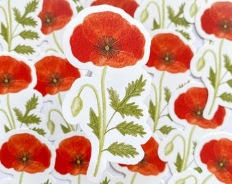 Poppy Vinyl Sticker - Flower Vinyl Sticker - Poppy Sticker - Floral Sticker - Waterproof Sticker - Common Poppy Die Cut Sticker