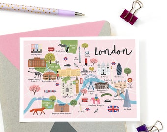 London Map Postcard - London Map Illustration - London Art Print - London Map Print - London Illustrated Map - London City Map