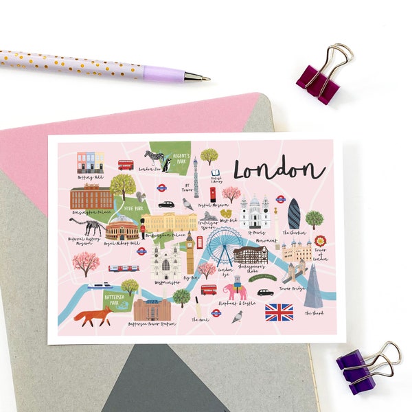 London Map Postcard - London Map Illustration - London Art Print - London Map Print - London Illustrated Map - London City Map