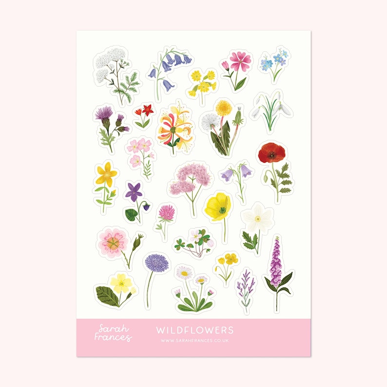 British Wildflower Sticker Sheet - Illustrated Stickers - Planner Stickers - Bullet Journal Stickers - British Nature Sticker Sheet image 1
