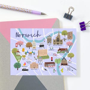 Cartão postal com mapa de Norwich - Cartão postal com mapa de Norwich - Presente de Norwich - Cartão postal com mapa da cidade de Norwich - Cartão postal de Norwich - Mapa de Norwich Norfolk