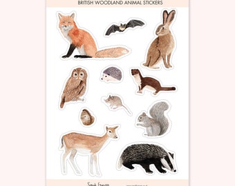 Woodland Animal Stickers - British Wild Animal Stickers - Wildlife Stickers - Woodland Stickers - Watercolour Stickers