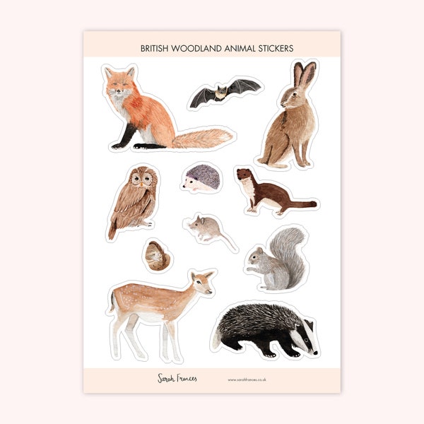 Woodland Animal Stickers - British Wild Animal Stickers - Wildlife Stickers - Woodland Stickers - Watercolour Stickers