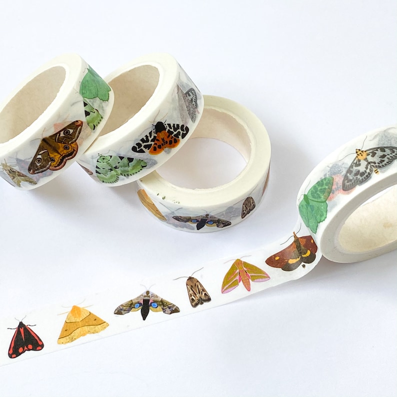 British Moths Washi Tape Bullet Journal Tape Eco Friendly Tape Insect Washi Tape Moth Paper Tape Masking Tape image 3