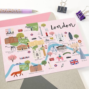 London Map Postcard - London Map Illustration - London Art Print - London Map Print - London Illustrated Map - London City Map image 2