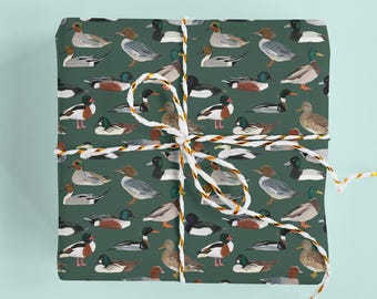 Papel de regalo con diseño de patos británicos - Papel de regalo con diseño de patos verdes - Papel de regalo con diseño de pájaros verdes - Papel de regalo natural - Papel de regalo reciclable