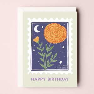 Tarjeta de cumpleaños con flor de nacimiento de octubre - Tarjeta de cumpleaños de caléndula - Tarjeta con flores de octubre - Tarjeta con flor de nacimiento de caléndula - Tarjeta con sello de flores