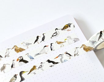 British Coastal Birds Washi Tape - Sea Birds Washi Tape - Eco Friendly Tape - Bird Washi Tape - Paper Tape - British Nature Washi Tape