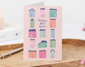 Carte maison neuve Happy - Maisons colorées Carte maison neuve - Carte pendaison de crémaillère - Carte Home Sweet Home - Carte Nouvelle maison