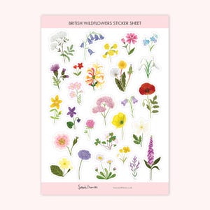 Feuille d'autocollants fleurs sauvages britanniques - autocollants illustrés - autocollants pour agenda - Stickers Bullet Journal - feuille d'autocollants nature britannique