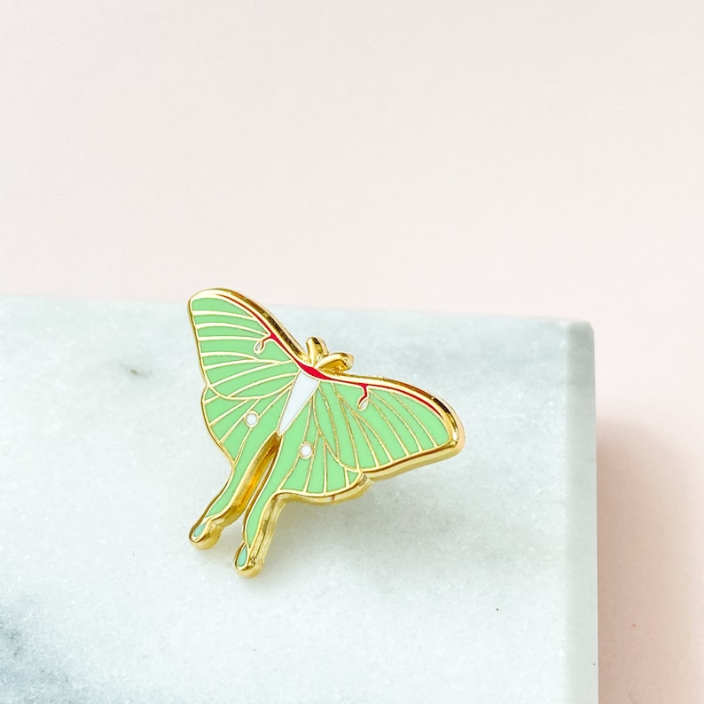 SECONDS Luna Moth Enamel Pin Gold Moth Pin Luna Moth Lapel Pin Insect Pin Moth Badge image 3