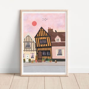 Lavenham, Suffolk Art Print  - Tudor Cottages Print - English Village Art Print - Village Cats  Print - Tudor Houses Art Print