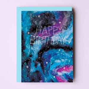 Carte Galaxy joyeux anniversaire - carte de voeux galaxie aquarelle - carte d'anniversaire constellation - carte de voeux étoiles