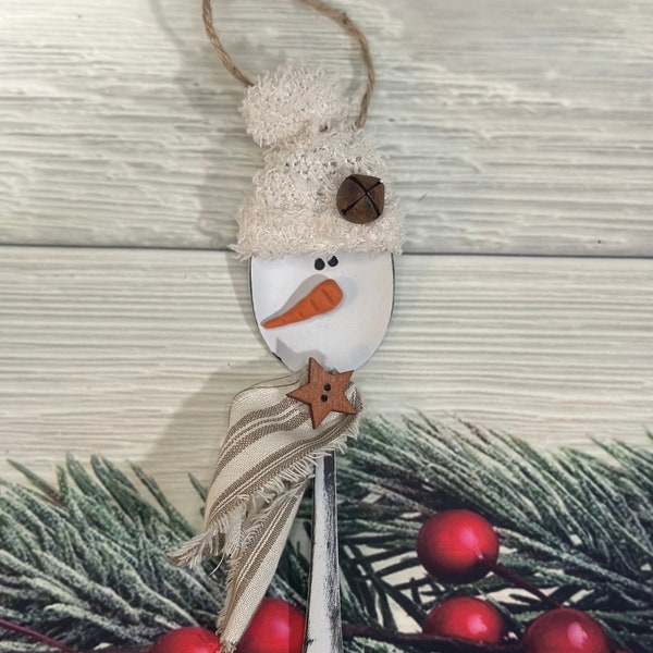 Farmhouse snowman spoon ornament