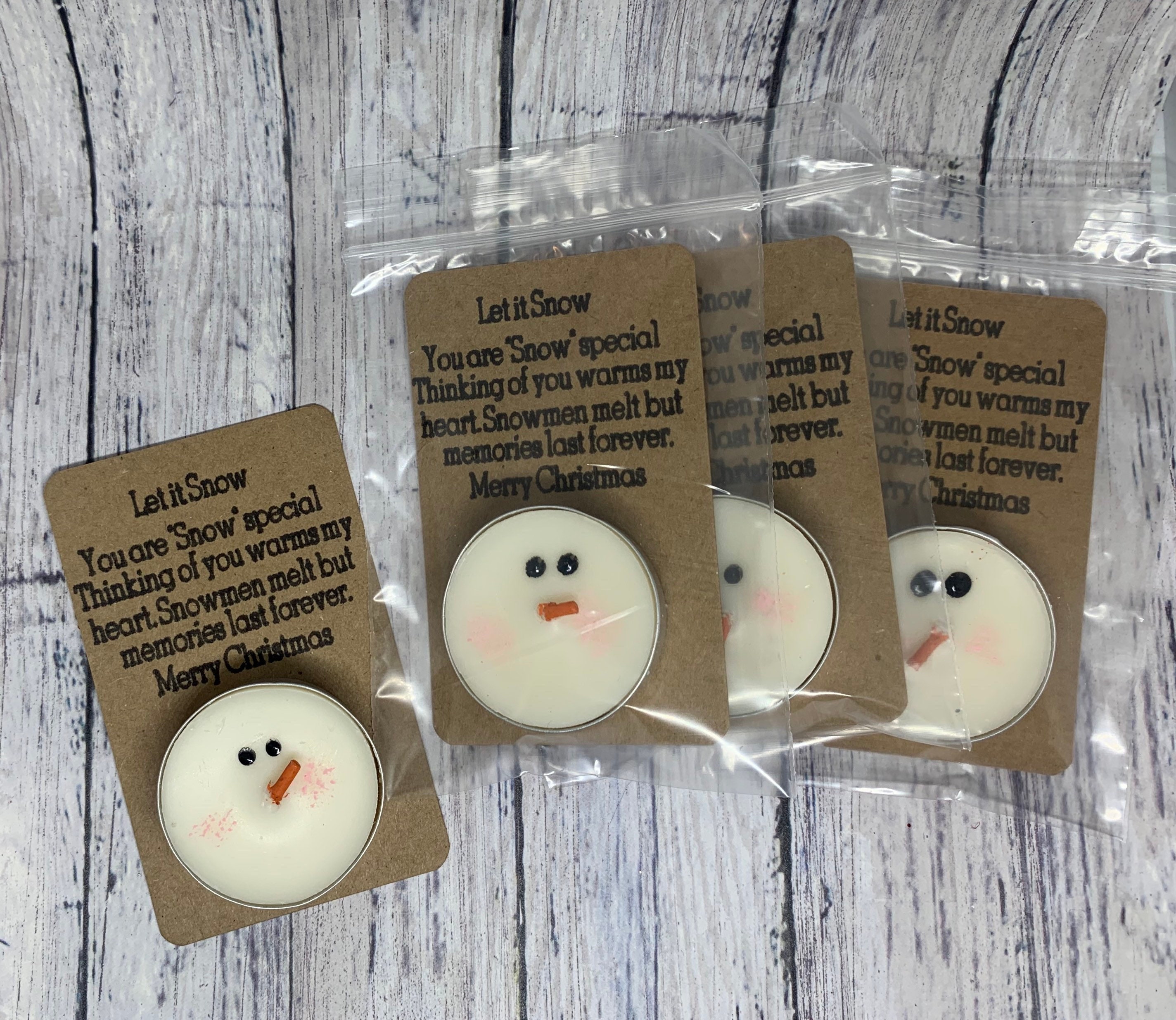 Set of 4 Snowman Tea Light Gift Cards Snowman Candle 21 Etsy